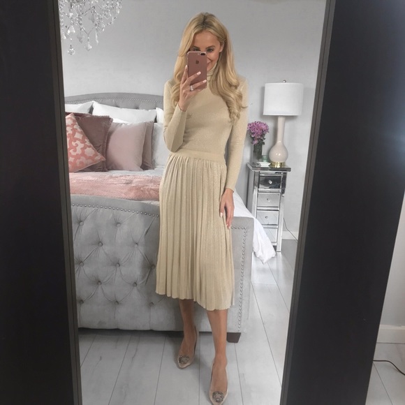Little Pearls of Life Dresses & Skirts - Knitted Turtleneck &Pleated Skirt Two Piece, Beige